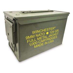 Winchester 9MM NATO Luger- 124 Grain FMJ, 1,000 Rounds with Ammo Can
